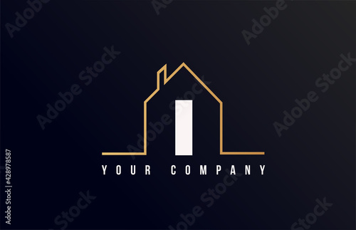 I house alphabet letter icon logo design. House real estate for company and business identity with line contour of a home