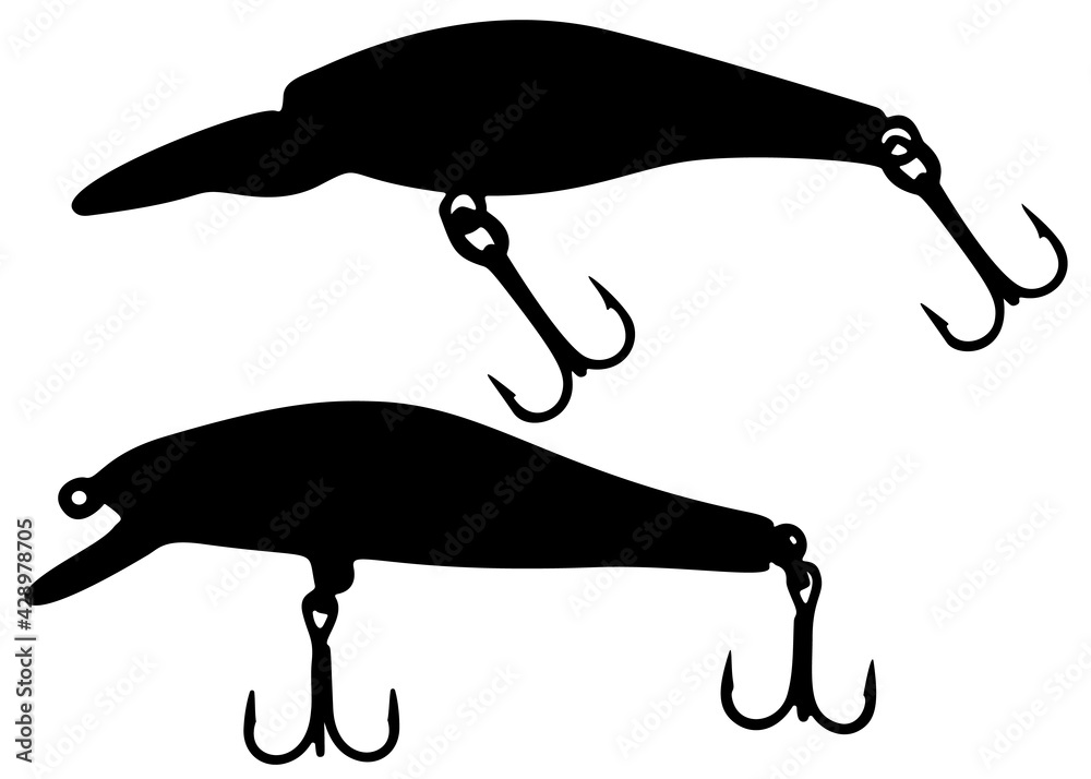 Fishing wobbler with hooks included. Vector image. Fishing wobbler with hooks included. Vector image.