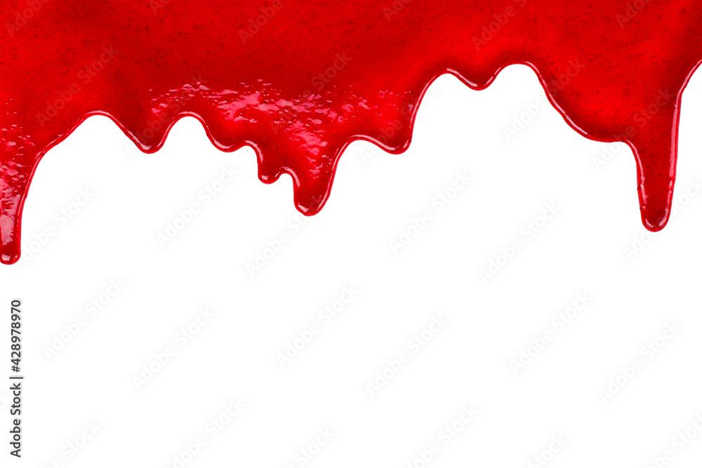 Cherry sweet syrup dripping on white background Cherry sweet syrup dripping on white background