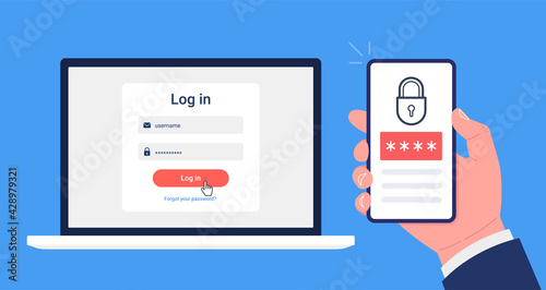 Two steps authentication concept. Verification by smartphone. Vector illustration.