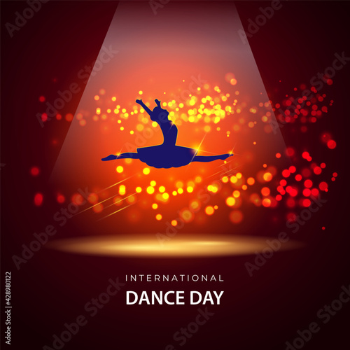 Vector illustration concept of International Dance Day greeting with dancing ballerina silhouette. 29 April.