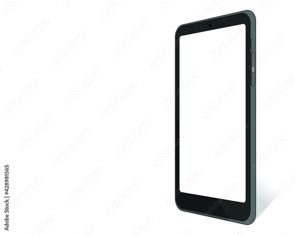 Mobile smart phone with white screen isolated on white background, For presentation or advertising design. side view. Mobile smart phone with white screen isolated on white background, For presentation or advertising design. side view.