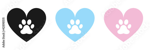 Animal paw icons set. Flat design. Vector illustration.