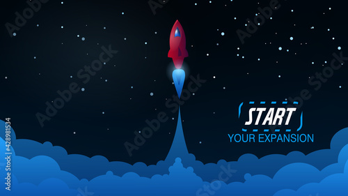 spaceship launch, rocket icon, star in the space. Vector illustration