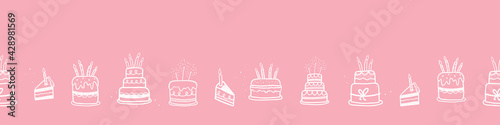 Cute doodle cakes seamless pattern, fun party background, great for Birthday Party, textiles, banners, wallpapers, wrapper - vector design