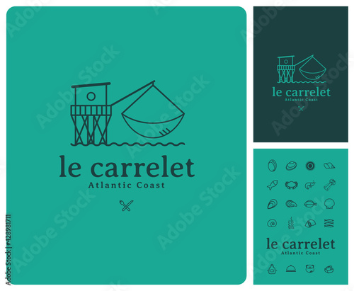 Logo pour restaurant, criée, poissonnerie, producteur, marché, grossiste de produits de la mer, vivier, poisson, coquillage, crustacés, fruits de mer