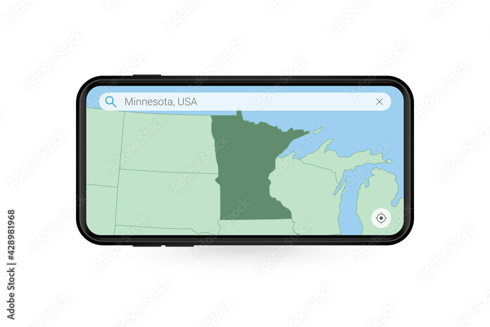 Searching map of Minnesota in Smartphone map application. Map of Minnesota in Cell Phone. Searching map of Minnesota in Smartphone map application. Map of Minnesota in Cell Phone.