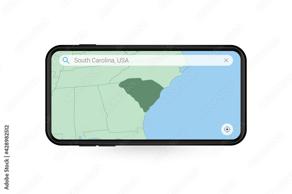 Searching map of South Carolina in Smartphone map application. Map of South Carolina in Cell Phone. Searching map of South Carolina in Smartphone map application. Map of South Carolina in Cell Phone.