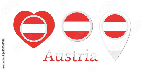 National flag of Austria, round icon, heart icon and location sign Free Download National flag of Austria, round icon, heart icon and location sign - GFXLoad