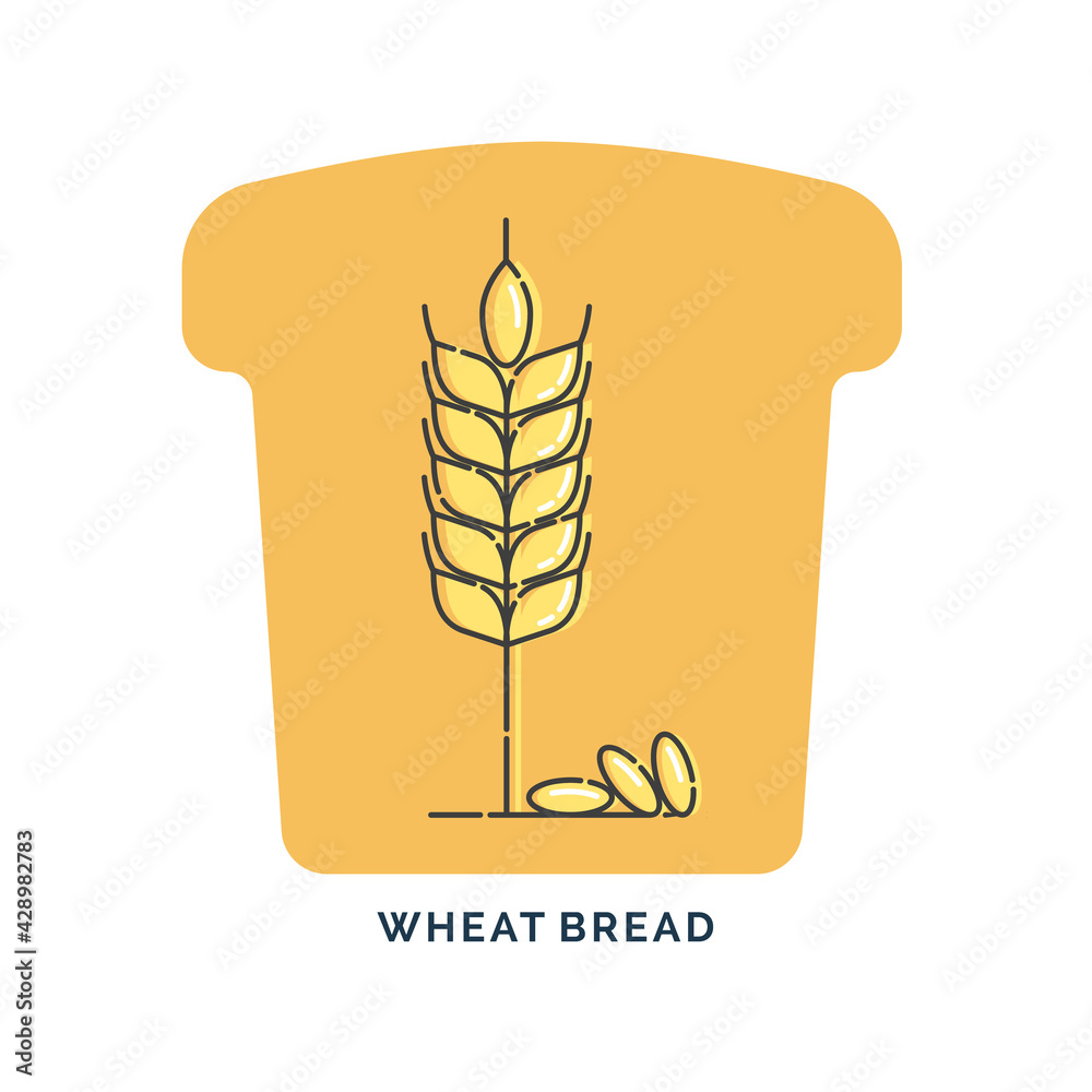 Farm wheat ears icon against the background of a loaf of bread. Line ...