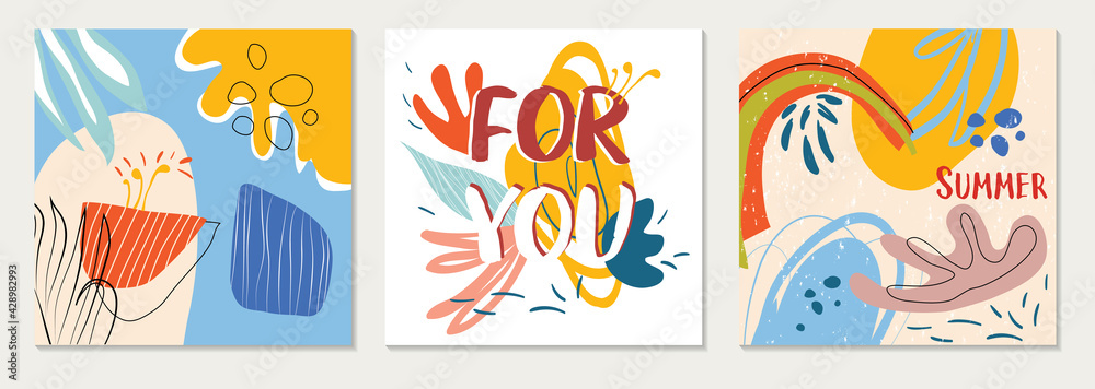 Set of modern vector cards collages with hand drawn organic shapes,textures and graphic elements. Trendy spring card. Design perfect for prints,social media,banners,invitations,branding design,covers. Set of modern vector cards collages with hand drawn organic shapes,textures and graphic elements. Trendy spring card. Design perfect for prints,social media,banners,invitations,branding design,covers.
