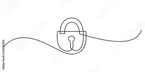 Padlock in continuous line art drawing style. Portable lock with keyhole minimalist black linear sketch isolated on white background. Vector illustration