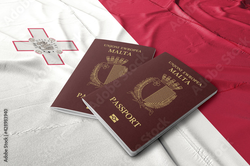 Fotografia Malta passport with the flag of Malta, European Union countries, citizenship by