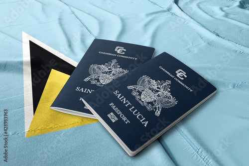 Saint Lucia passport on the flag of Saint Lucia, Caribbean countries 
