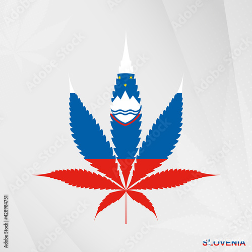 Flag of Slovenia in Marijuana leaf shape. The concept of legalization Cannabis in Slovenia.