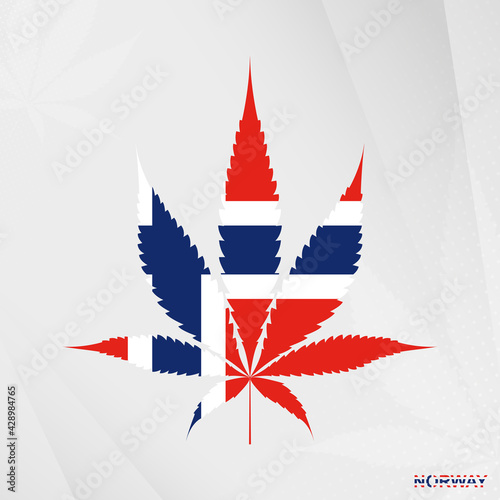 Flag of Norway in Marijuana leaf shape. The concept of legalization Cannabis in Norway.