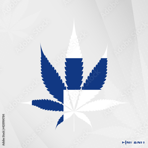 Flag of Finland in Marijuana leaf shape. The concept of legalization Cannabis in Finland.