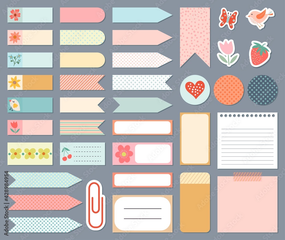 Stationery collection, daily planner stickers, templates for scrapbook, notebook, agenda