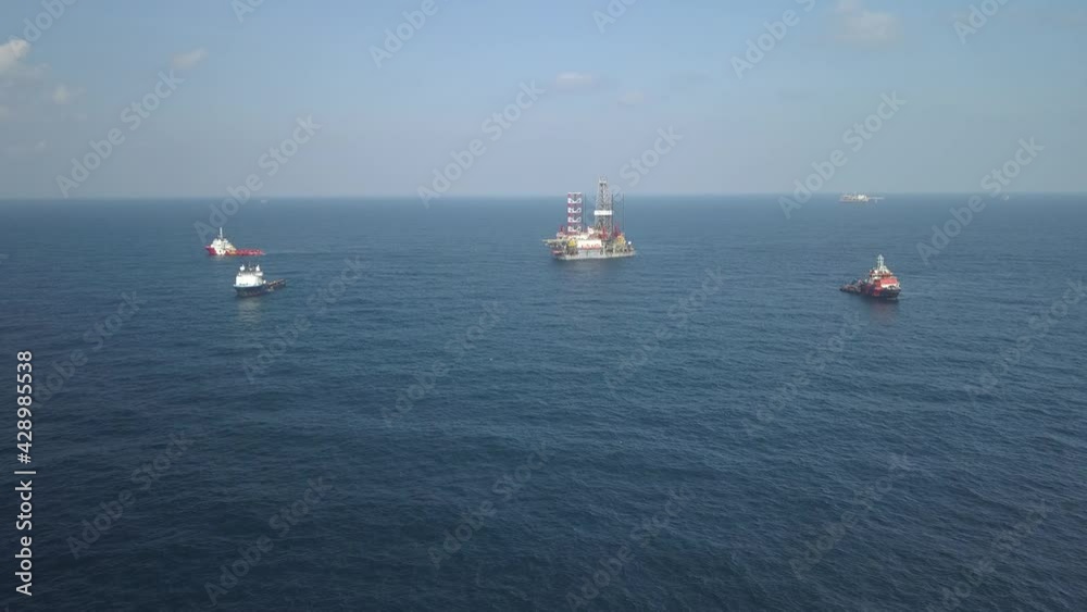 Aerial view of the jack up rig being towed to the offshore location
Aerial view of the jack up rig being towed to the offshore location