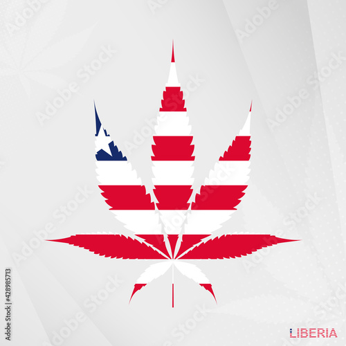 Flag of Liberia in Marijuana leaf shape. The concept of legalization Cannabis in Liberia.