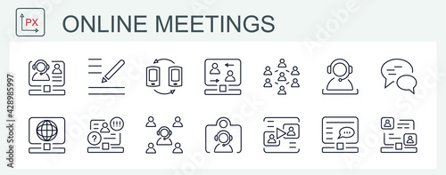 A set of live vector icons. Online broadcast of the online meeting. online meetings.