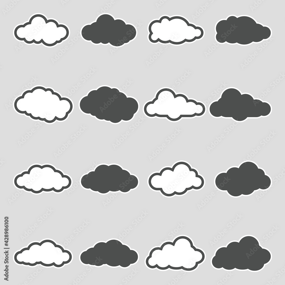 Clouds Icons. Set 2. Sticker Design. Vector Illustration. Clouds Icons. Set 2. Sticker Design. Vector Illustration.