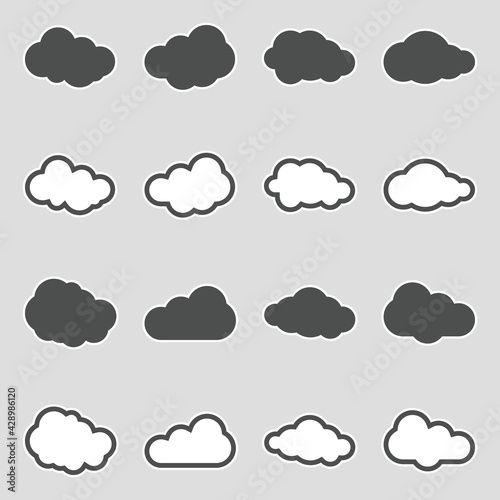 Clouds Icons. Sticker Design. Vector Illustration.
