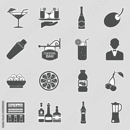 Cocktail Icons. Sticker Design. Vector Illustration.