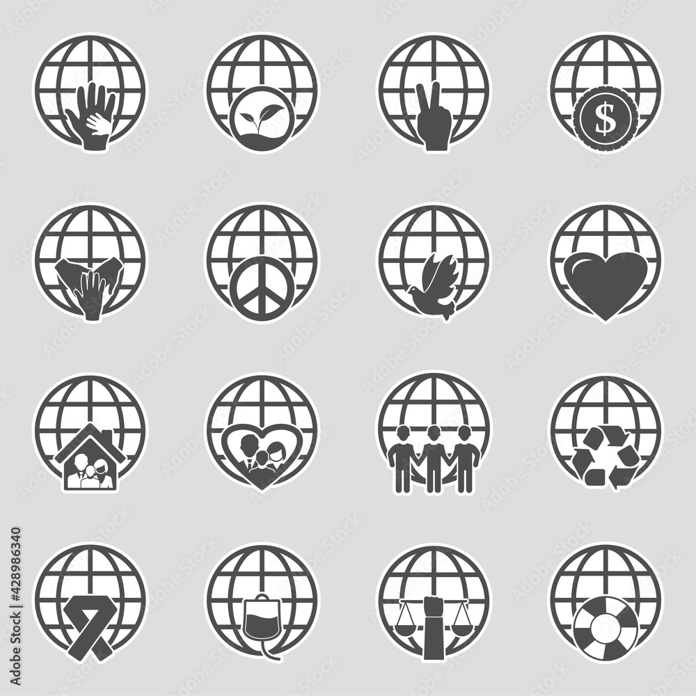 Charity And Preservation Icons. Sticker Design. Vector Illustration. Charity And Preservation Icons. Sticker Design. Vector Illustration.
