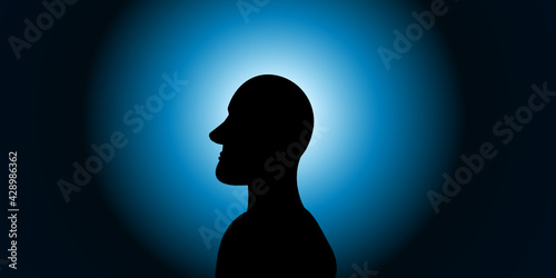 A black male profile silhouette  over a mysterious blue light. vector illustration.