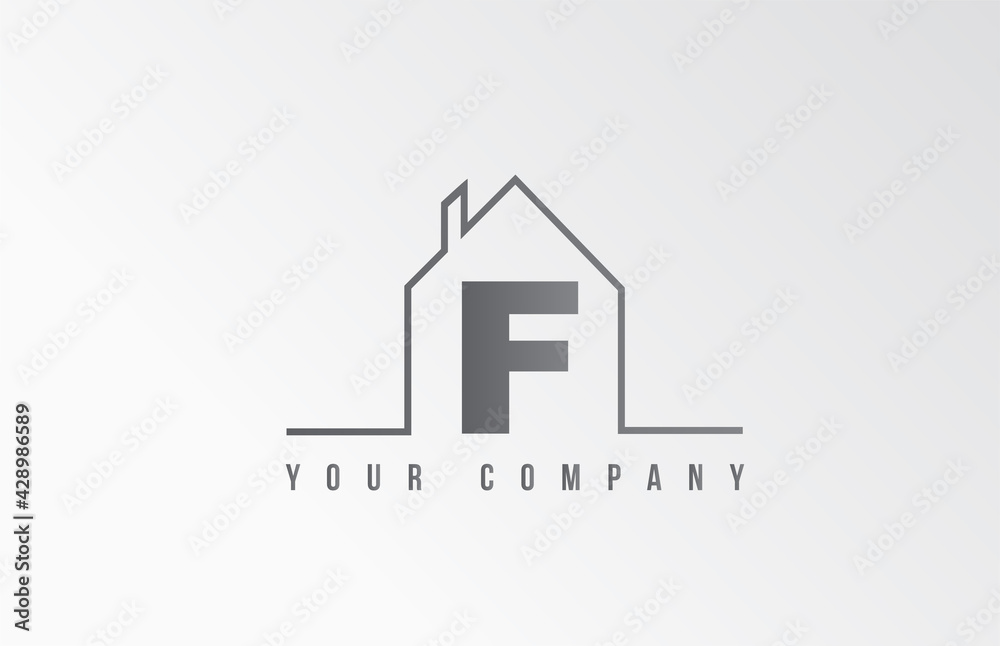 F home alphabet icon logo letter design. House  for a real estate company. Business identity with thin line contour