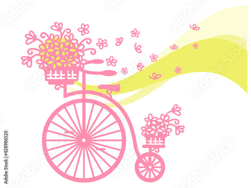 Vintage bicycle with flowers and ballons. Vector graphic illustration of old-style bike silhouette for print isolated on white