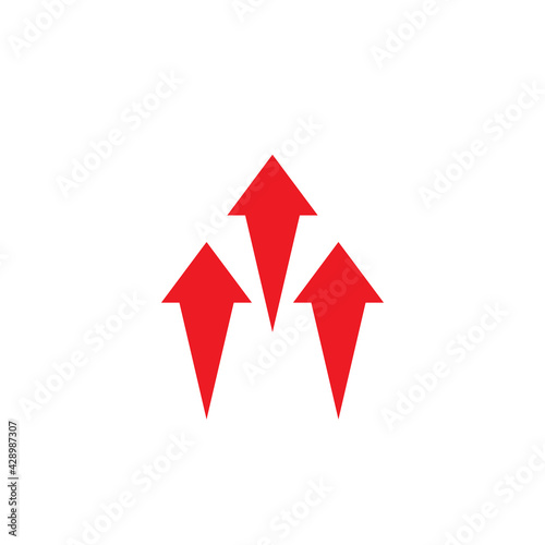 three red arrows up icon. Isolated on white. Upload icon. Upgrade sign.