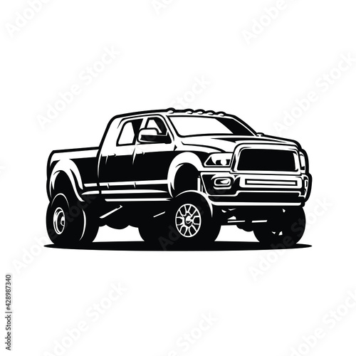 Dually truck lifted vector isolated. Pickup truck vector