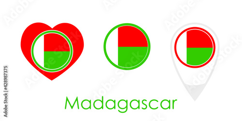 Free Download National flag of Madagascar, round icon, heart icon and location sign - GFXLoad
