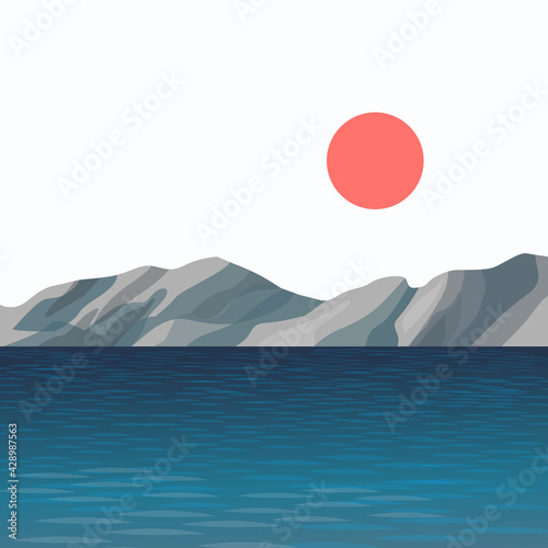 minimal seascape vector illustration, minimal blue ocean background. 