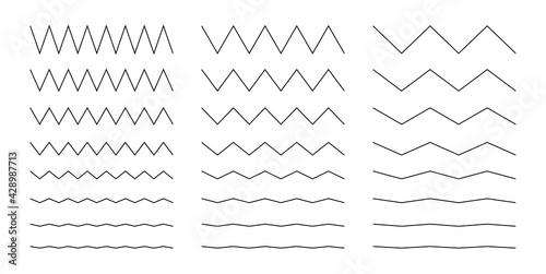 Collection of wavy or zigzag lines. Horizontal thin lines wave. Dotted line. Big set black color. Vector illustration.