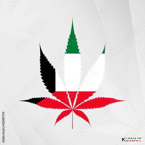Flag of Kuwait in Marijuana leaf shape. The concept of legalization Cannabis in Kuwait.