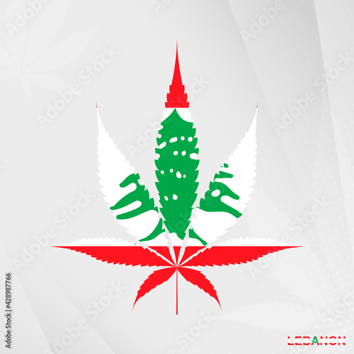 Flag of Lebanon in Marijuana leaf shape. The concept of legalization Cannabis in Lebanon.