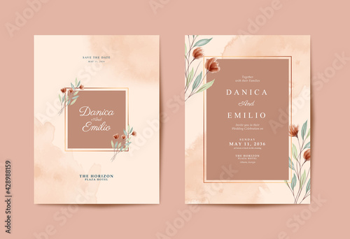 Beautiful wedding card with flower watercolor