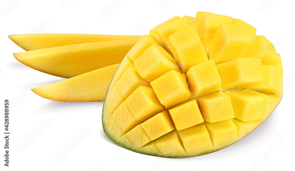 fresh sliced mango isolated on white background. exotic fruit. clipping path fresh sliced mango isolated on white background. exotic fruit. clipping path
