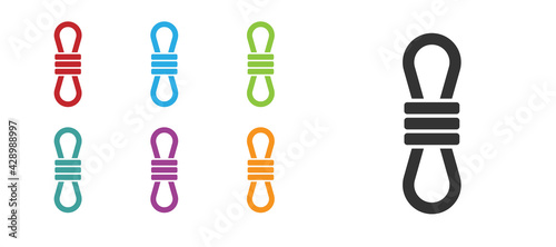 Black Climber rope icon isolated on white background. Extreme sport. Sport equipment. Set icons colorful. Vector