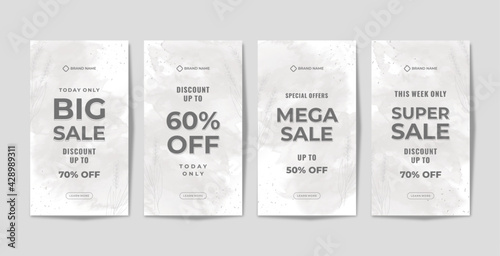 Instagram stories promotion template with gray watercolor