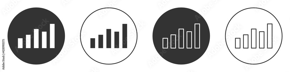 Black Graph, schedule, chart, diagram, infographic, pie graph icon isolated on white background. Circle button. Vector Black Graph, schedule, chart, diagram, infographic, pie graph icon isolated on white background. Circle button. Vector