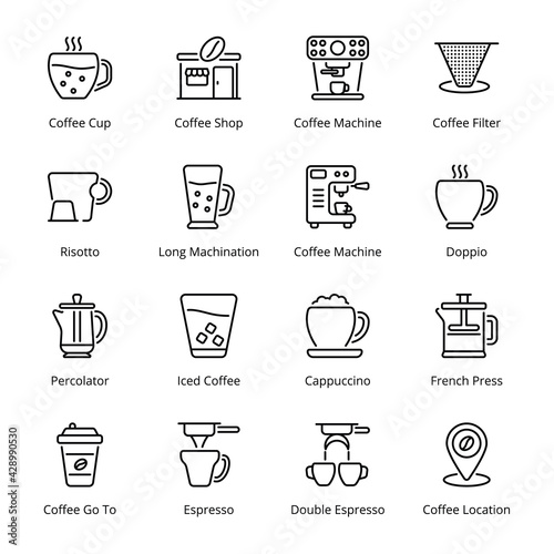 Coffee‌ ‌Shop‌ Outline Icons - Stroked, Vectors