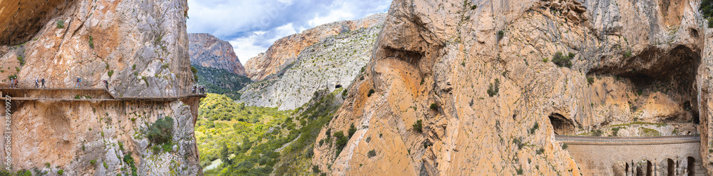 Panorama of Royal Trail (El Caminito del Rey) in Gorge of the Gaitanes Chorro, Malaga province, Spain.