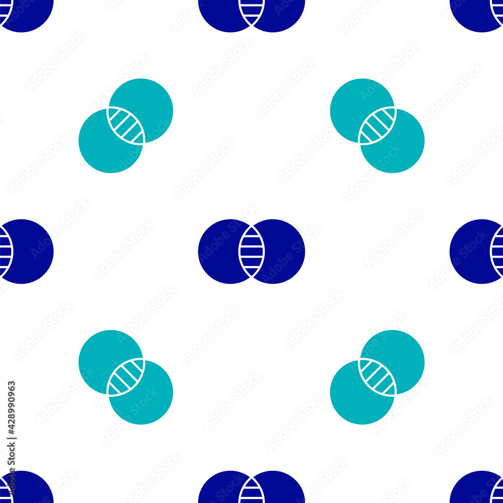 Fototapeta premium Blue Mathematics sets A and B icon isolated seamless pattern on white background. Symmetric difference. Vector