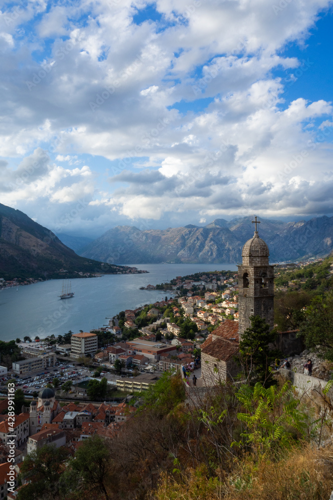 Breath taking views to the old town of Kotor, as a reward for the effort of climbing the town's walls. Montenegro.