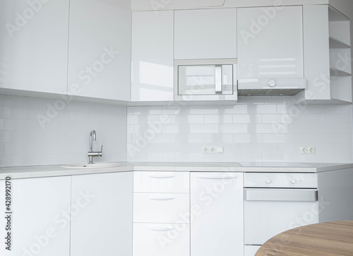 modern white kitchen interior, new white kitchen furniture.