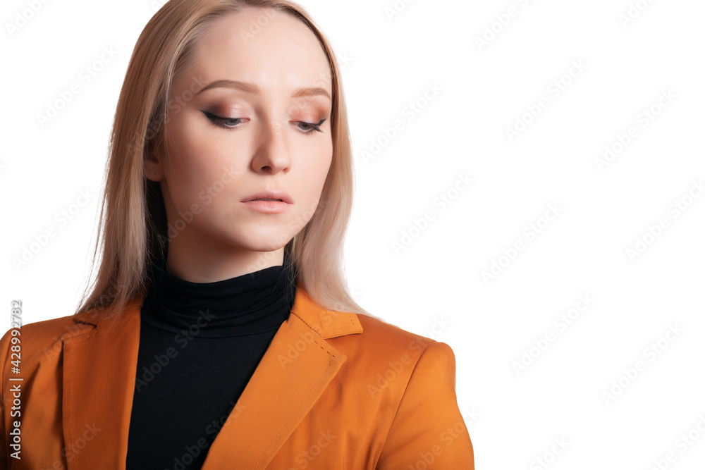 Business woman portrait in suit. Isolated on white. Business woman portrait in suit. Isolated on white.